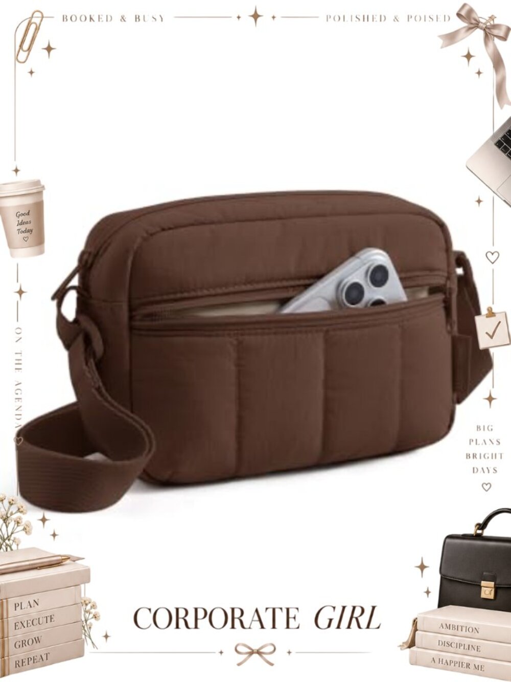Lightweight Puffy Nylon Crossbody Bag Adjustable Strap Women's Travel Purse